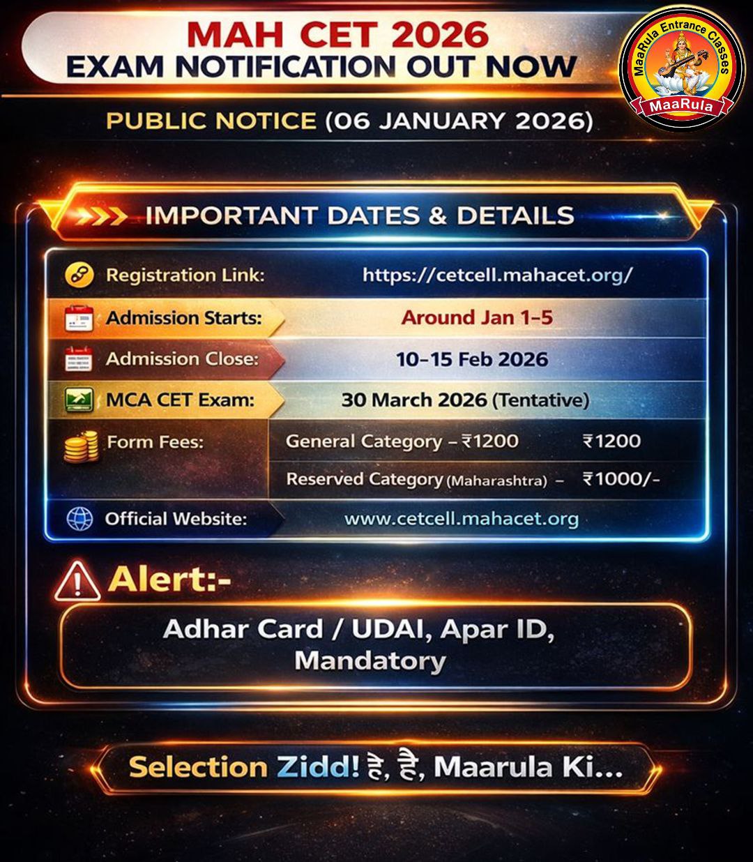MAH CET 2026 Admission Process – Exam Date, Registration, Fees & Colleges